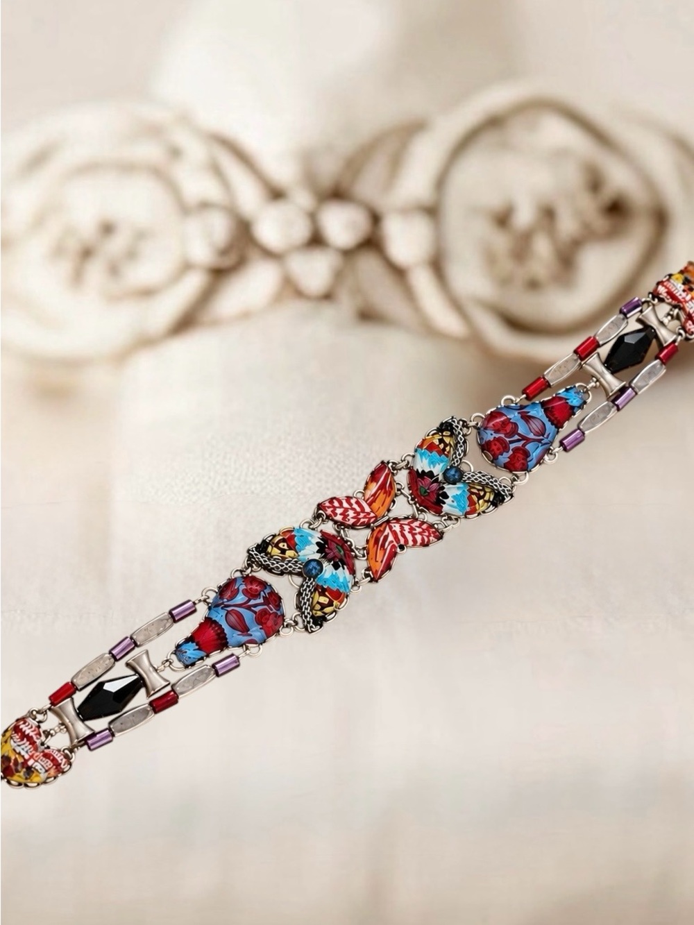Ayala Bar Autumn Aurora Stone Rose Bracelet Artisan Glass Bead Designer Jewelry